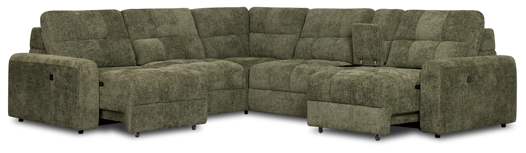 Hendrix Green Fabric Medium Dual Power 2 Arm Extension Chaise Sectional