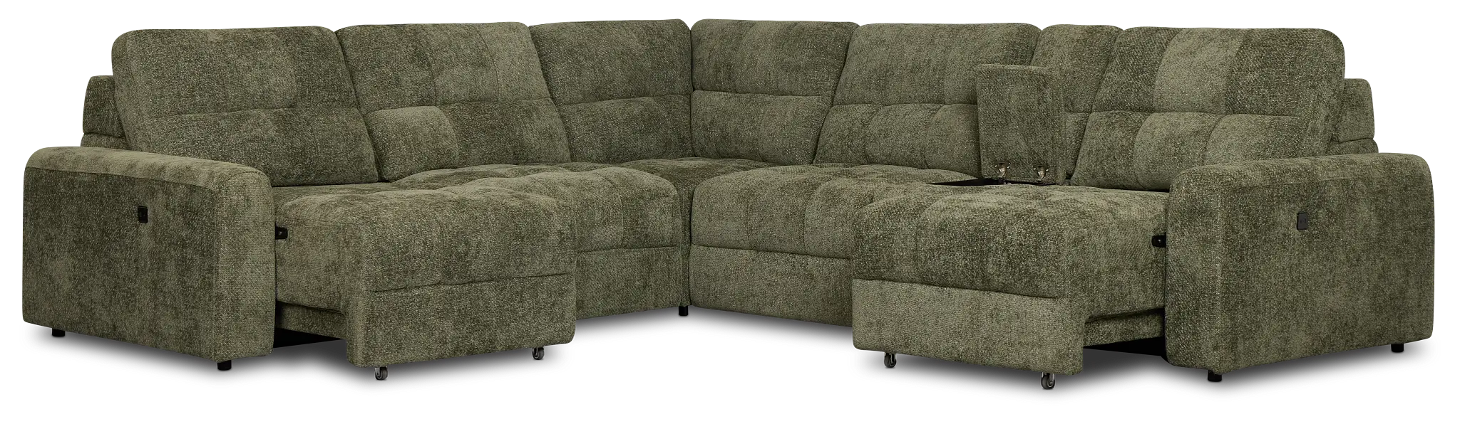 Hendrix Green Fabric Medium Dual Power 2 Arm Extension Chaise Sectional Hendrix Green Fabric Medium Dual Power 2 Arm Extension Chaise Sectional