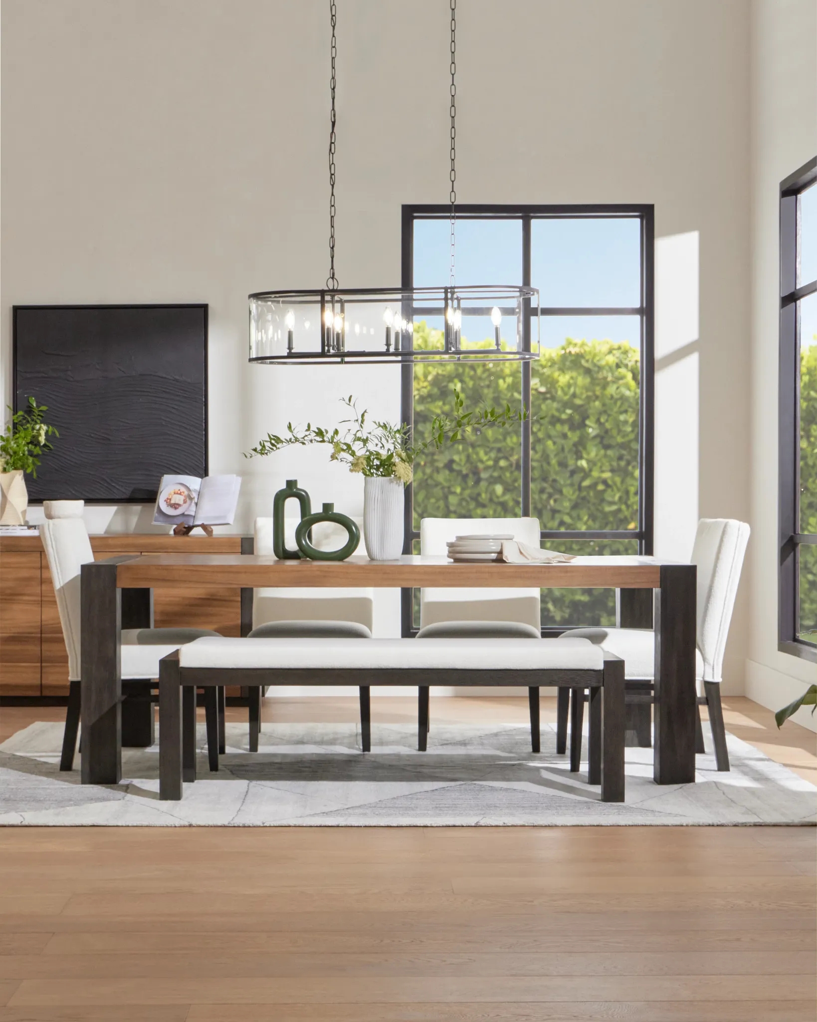 Jackson Two-tone Rectangular Table With 4 Side Chairs & Bench