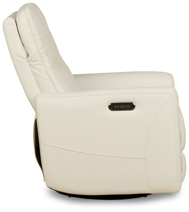 Izzy White Lthr/vinyl Power Swivel Glider Recliner