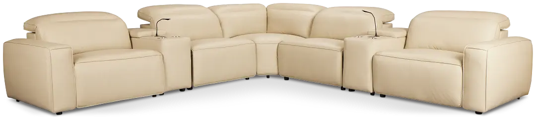 Tidal Beige Lthr/vinyl Large Triple Power Reclining Two-arm Sectional Tidal Beige Lthr/vinyl Large Triple Power Reclining Two-arm Sectional