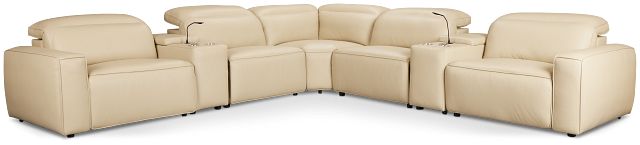 Tidal Beige Lthr/vinyl Large Triple Power Reclining Two-arm Sectional