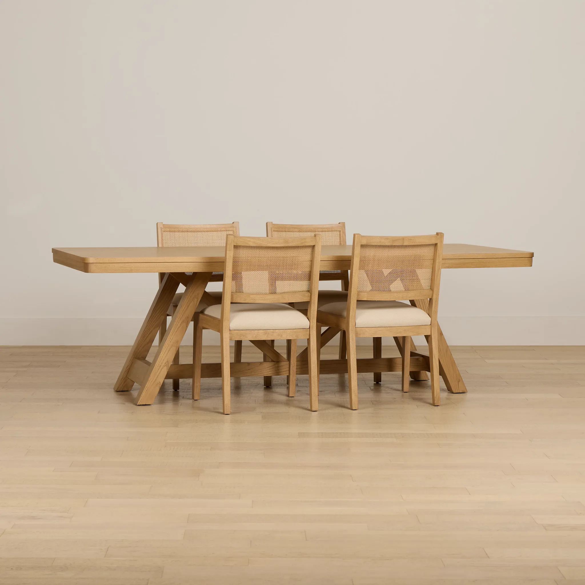 Pacific Light Tone Trestle Table & 4 Upholstered Chairs