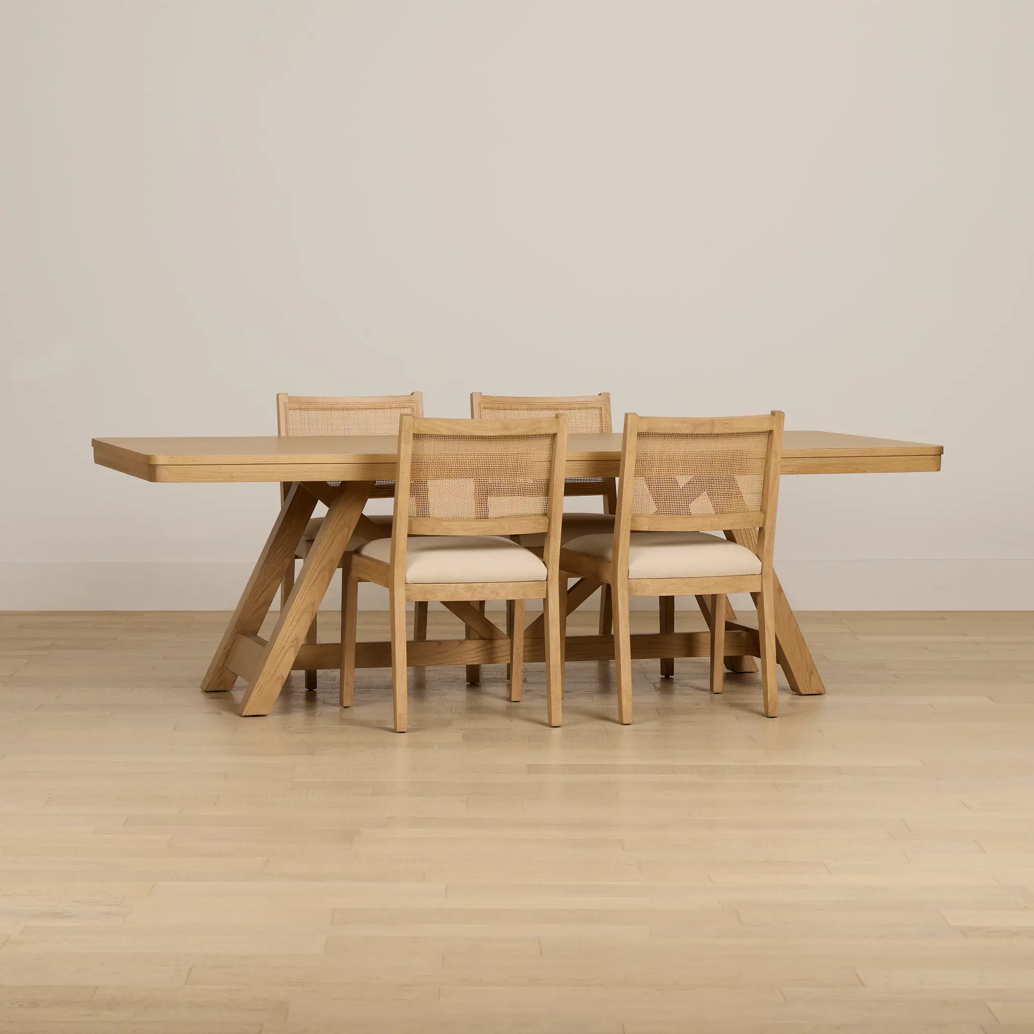 Pacific Light Tone Trestle Table & 4 Upholstered Chairs Pacific Light Tone Trestle Table & 4 Upholstered Chairs