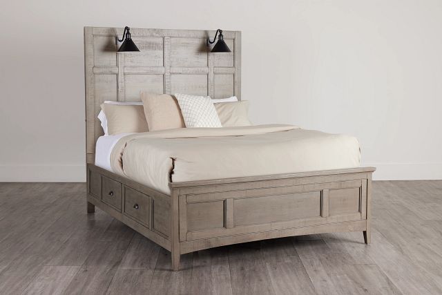 Heron Cove Light Tone Storage Panel Bed With Lights