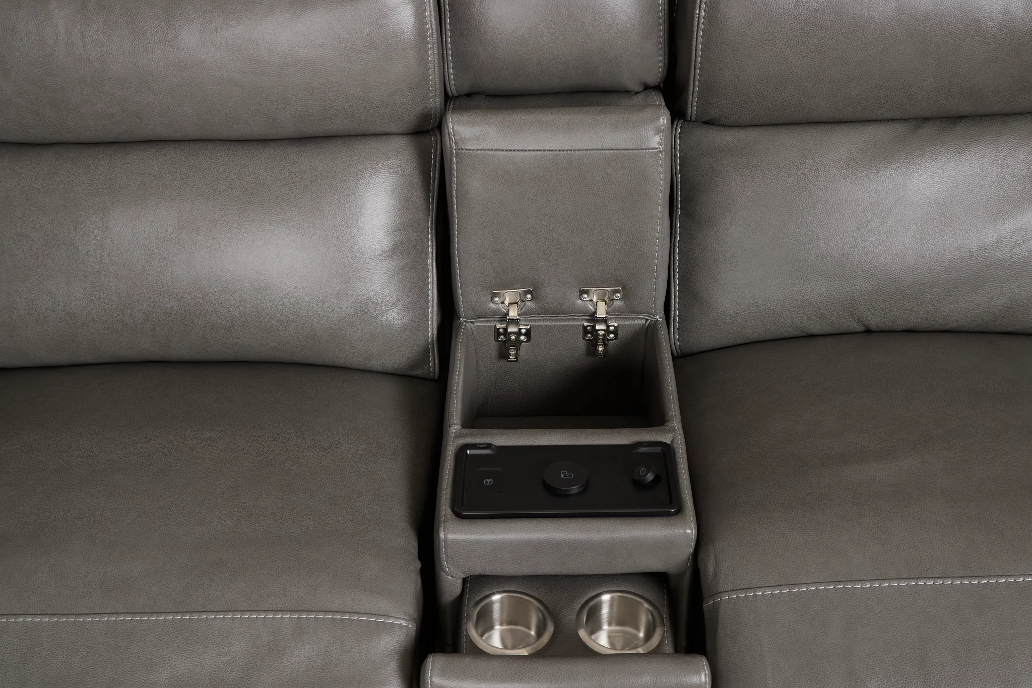 Jasper Gray Leather Medium Triple Power 2-arm Sectional