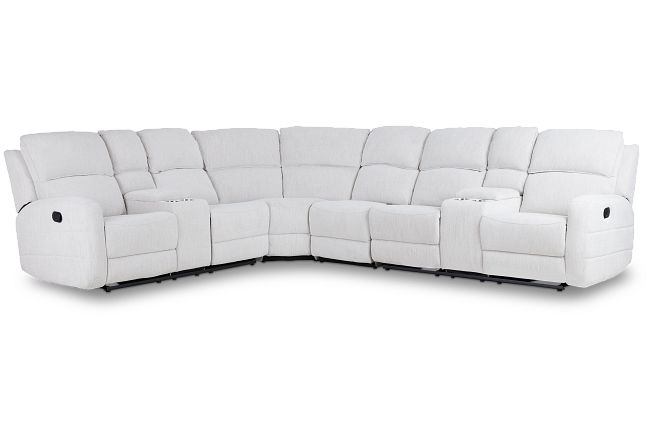 Piper Light Beige Fabric Large Dual Reclining Sectional With Dual Console