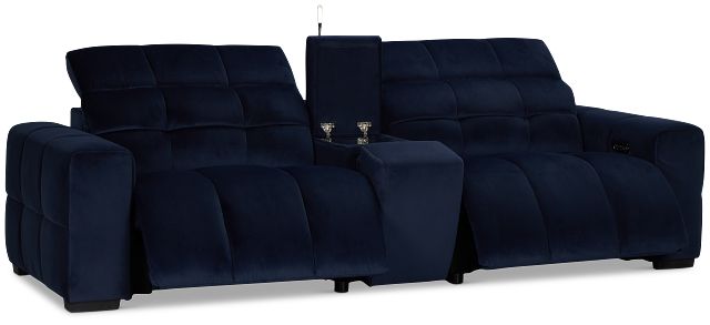 Gemma Navy Velvet Power Reclining Console Sofa
