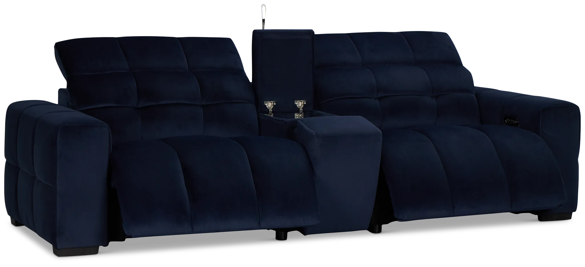 Gemma Navy Velvet Power Reclining Console Sofa