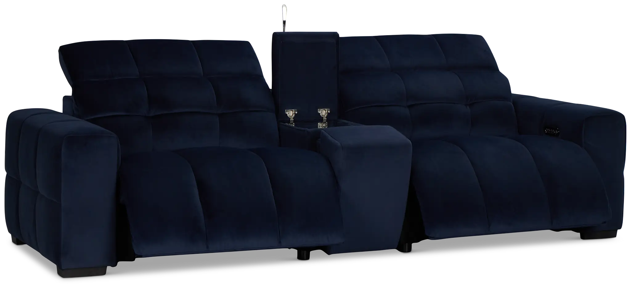 Gemma Navy Velvet Power Reclining Console Sofa Gemma Navy Velvet Power Reclining Console Sofa