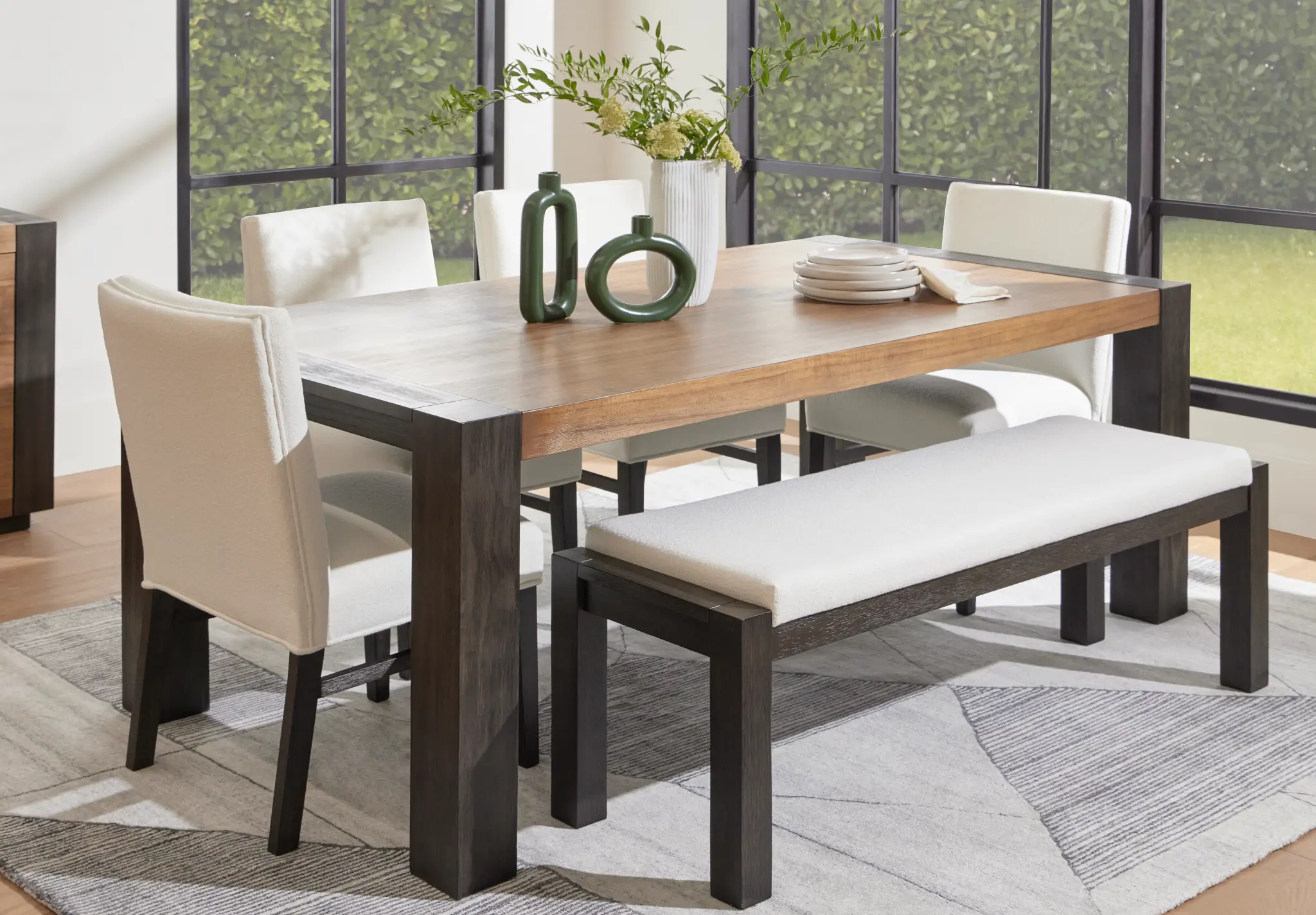 Jackson Two-tone Rectangular Table With 4 Side Chairs & Bench Jackson Two-tone Rectangular Table With 4 Side Chairs & Bench