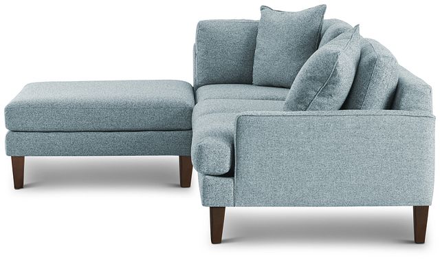 Morgan Teal Fabric Small Right Bumper Sectional W/ Wood Legs (3)
