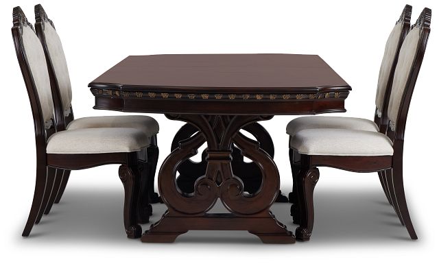 Vigo Dark Tone Rect Table & 4 Upholstered Chairs