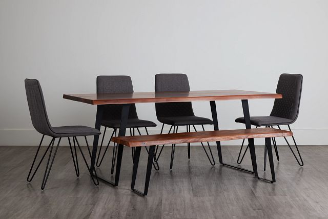 Shiloh Mid Tone Rect Table 4 Chairs Bench Dining Room Dining Sets City Furniture
