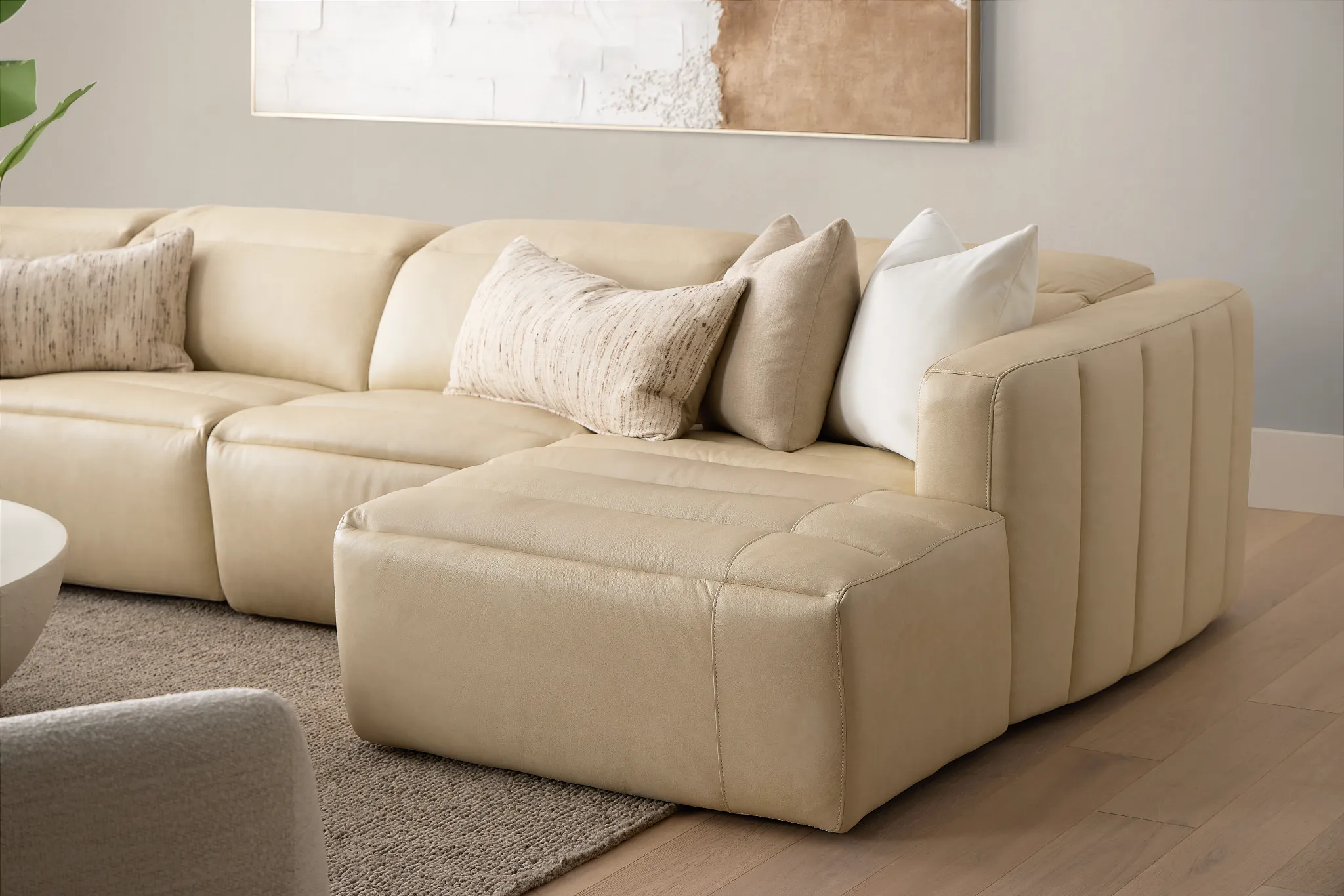 Jace Ivory Lthr/vinyl Small Dual Power Right Chaise Sectional