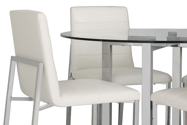 Amalfi White Glass Round Table & 4 Upholstered Chairs