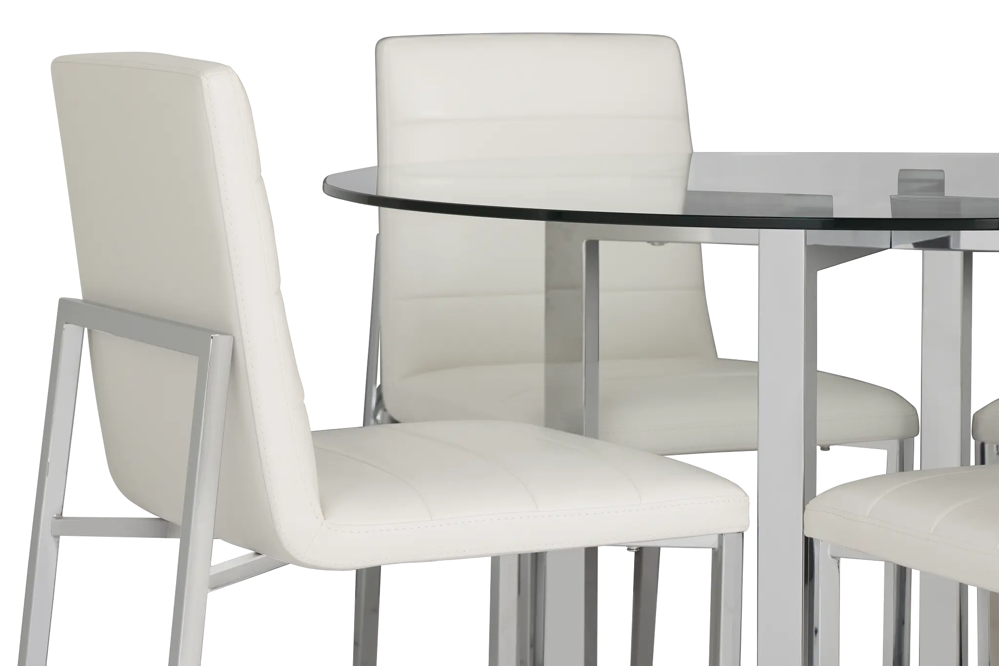 Amalfi White Glass Round Table & 4 Upholstered Chairs Amalfi White Glass Round Table & 4 Upholstered Chairs