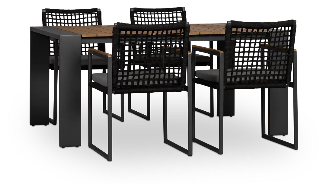 Sunrise Dark Gray Teak Rectangular Table & 4 Teak Arm Chairs Sunrise Dark Gray Teak Rectangular Table & 4 Teak Arm Chairs