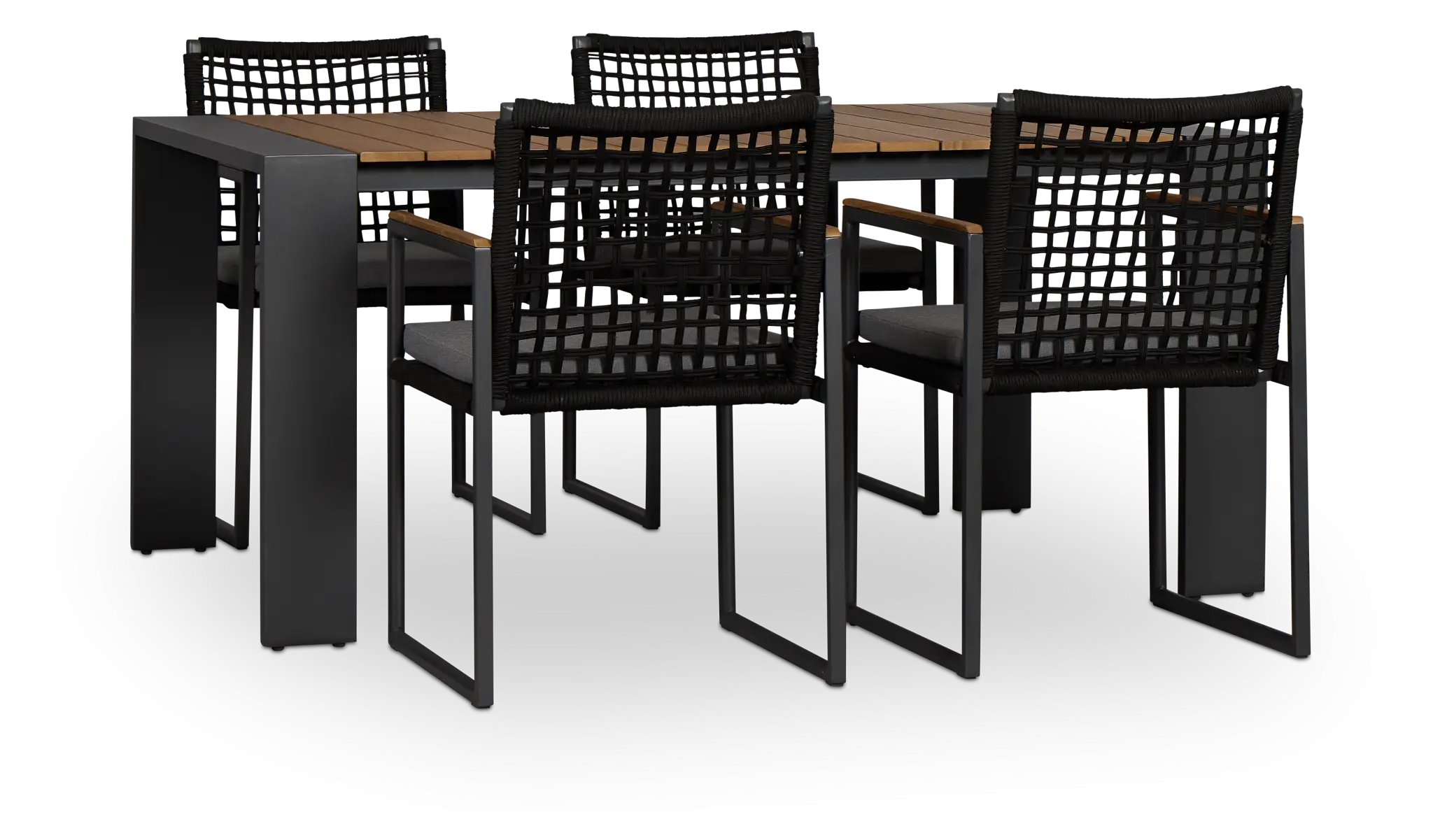 Sunrise Dark Gray Teak Rectangular Table & 4 Teak Arm Chairs Sunrise Dark Gray Teak Rectangular Table & 4 Teak Arm Chairs