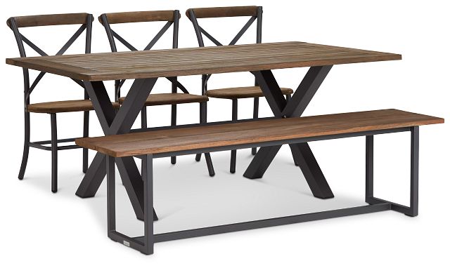 Canyon Dark Tone 72" Rectangular Table, 3 Chairs & Bench
