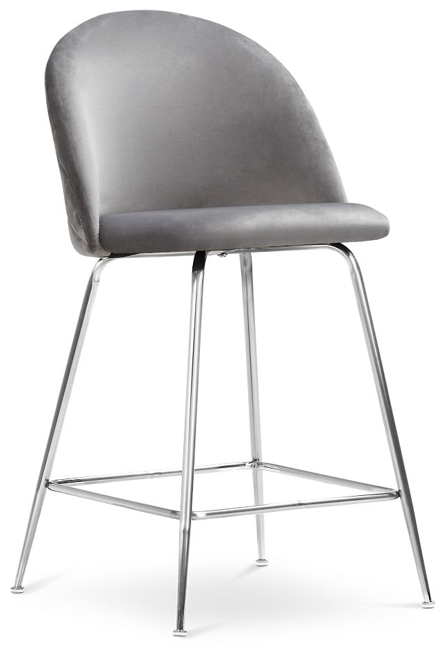 Capri Grayvelvet Upholstered 24" Barstool W/chrome Legs