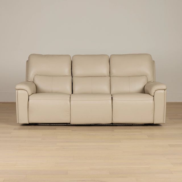Fallon Beige Lthr/vinyl Power Reclining Sofa W/ Massage