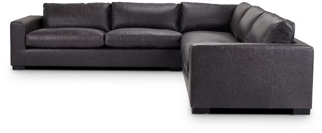Bohan Black Leather Large Two-arm Sectional