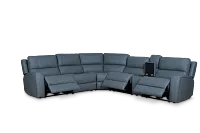 Summit Blue Lthr/vinyl Medium Triple Power 2-arm Sectional