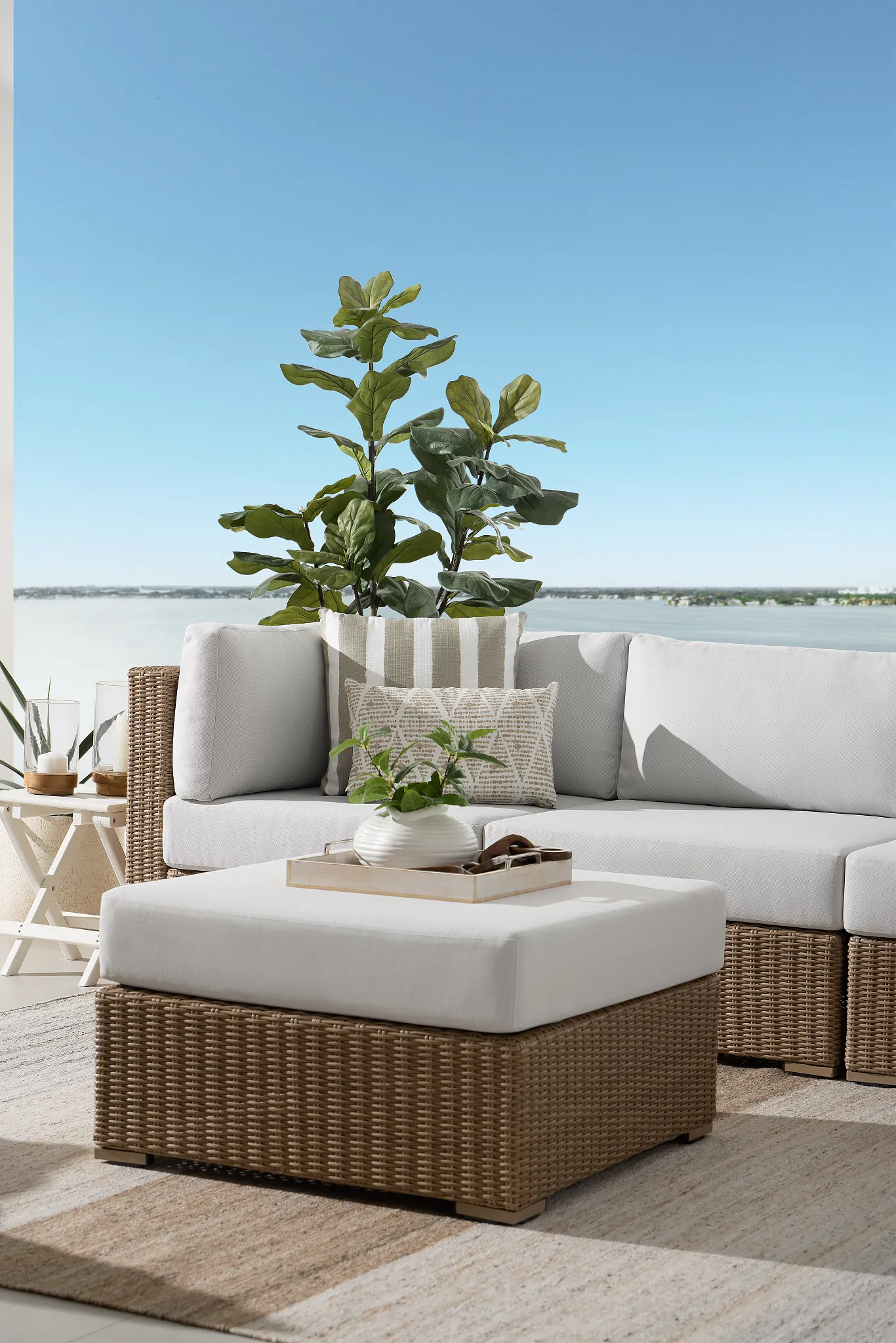 Montecito Light Tone Large Ottoman With Light Beige Cushions