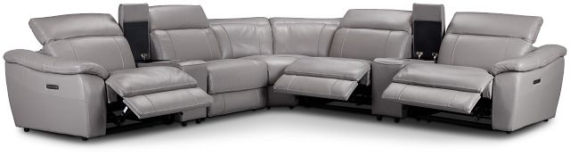 Marion Gray Lthr/vinyl Large Triple Power Reclining Two-arm Sectional