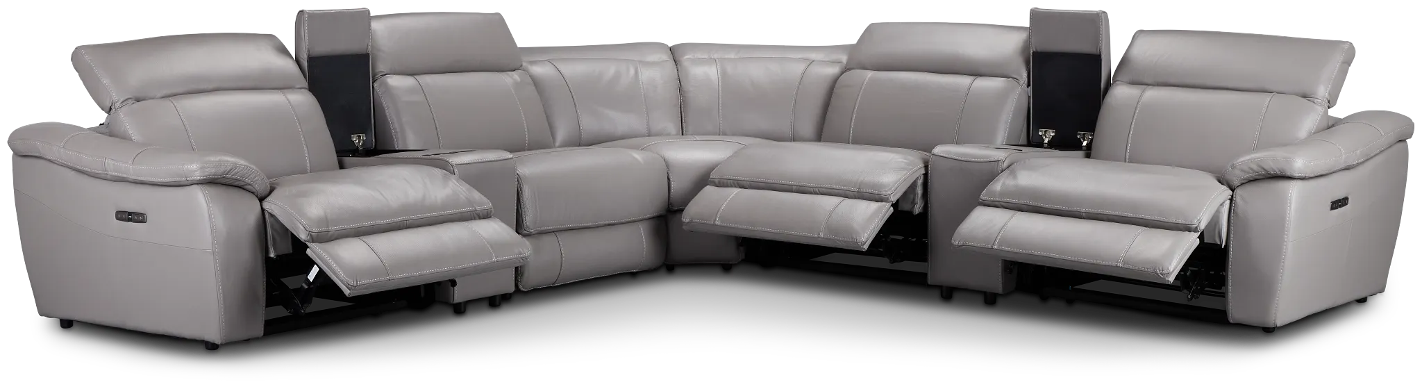 Marion Gray Lthr/vinyl Large Triple Power Reclining Two-arm Sectional