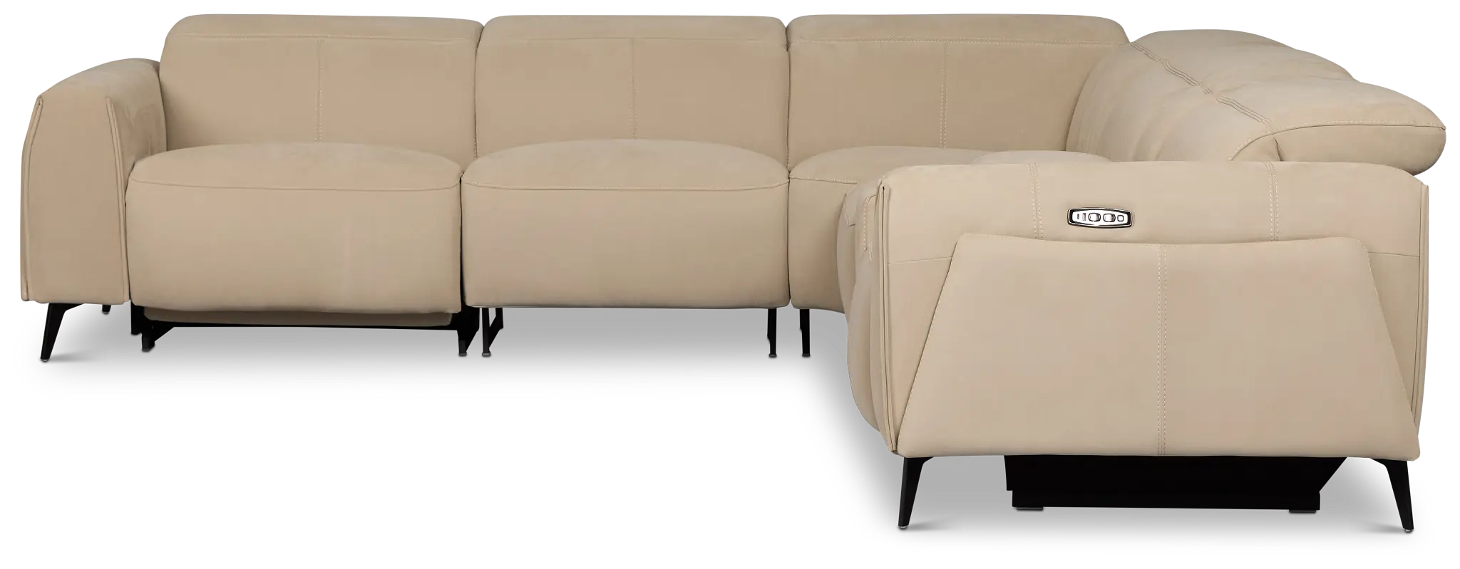 Reyna Beige Micro Medium Dual Power 2-arm Reclining Sectional Reyna Beige Micro Medium Dual Power 2-arm Reclining Sectional