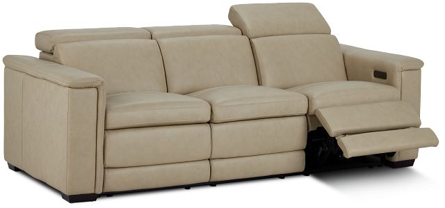 Ainsley Beige Leather Power Reclining Sofa