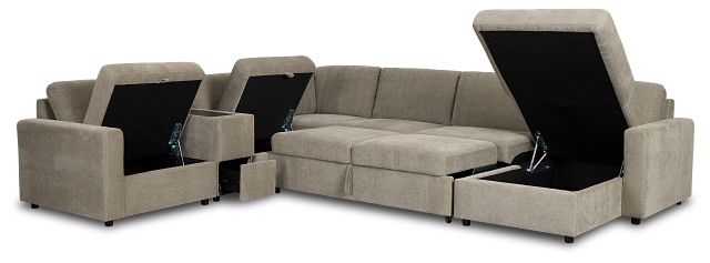 Addie Gray Fabric Medium Right Chaise Sleeper Sectional With Console