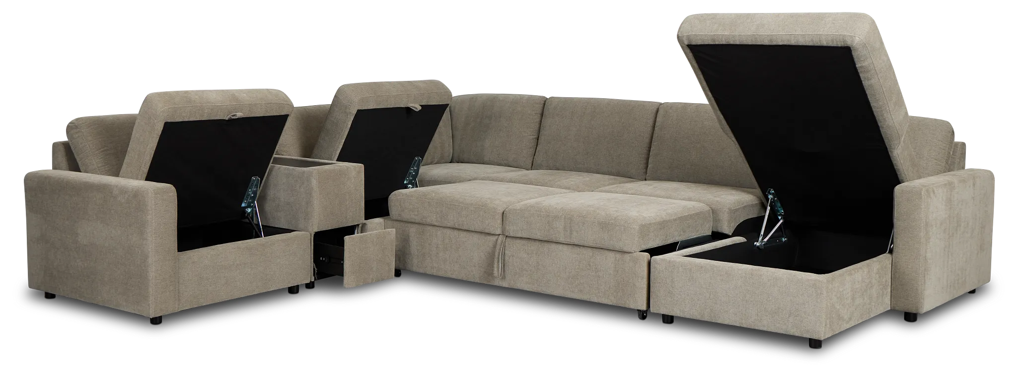 Addie Gray Fabric Medium Right Chaise Sleeper Sectional With Console