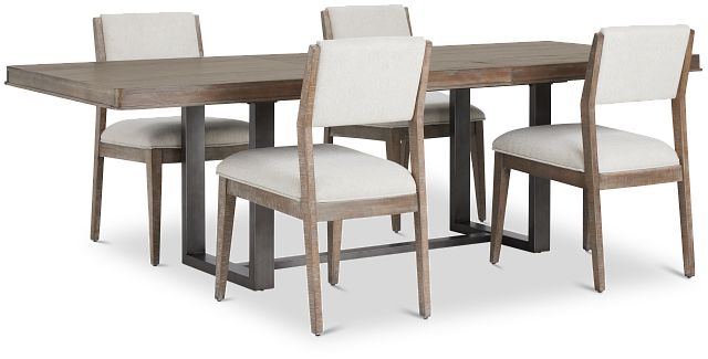 Portland Light Tone Rectangular Table & 4 Upholstered Chairs