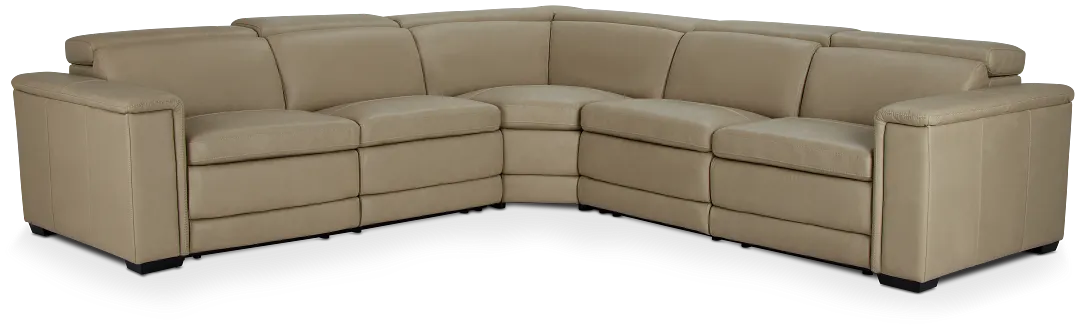 Ainsley Beige Leather Medium Dual Power 2-arm Reclining Sectional