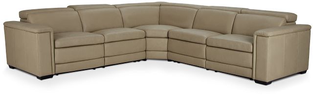 Ainsley Beige Leather Medium Dual Power 2-arm Reclining Sectional