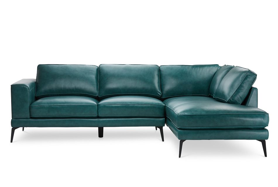 Naples Turquoise Leather Right Chaise, Turquoise Sectional Sofa