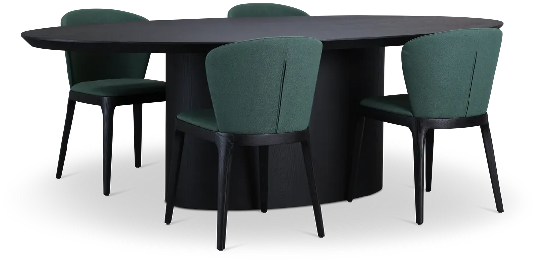 Nomad Black 94" Oval Table & 4 Dark Green Chairs W/ Black Legs