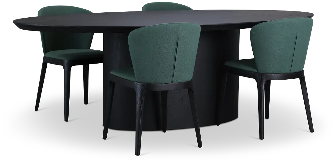 Nomad Black 94" Oval Table & 4 Dark Green Chairs W/ Black Legs Nomad Black 94" Oval Table & 4 Dark Green Chairs W/ Black Legs