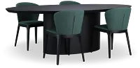 Nomad Black 94" Oval Table & 4 Dark Green Chairs W/ Black Legs