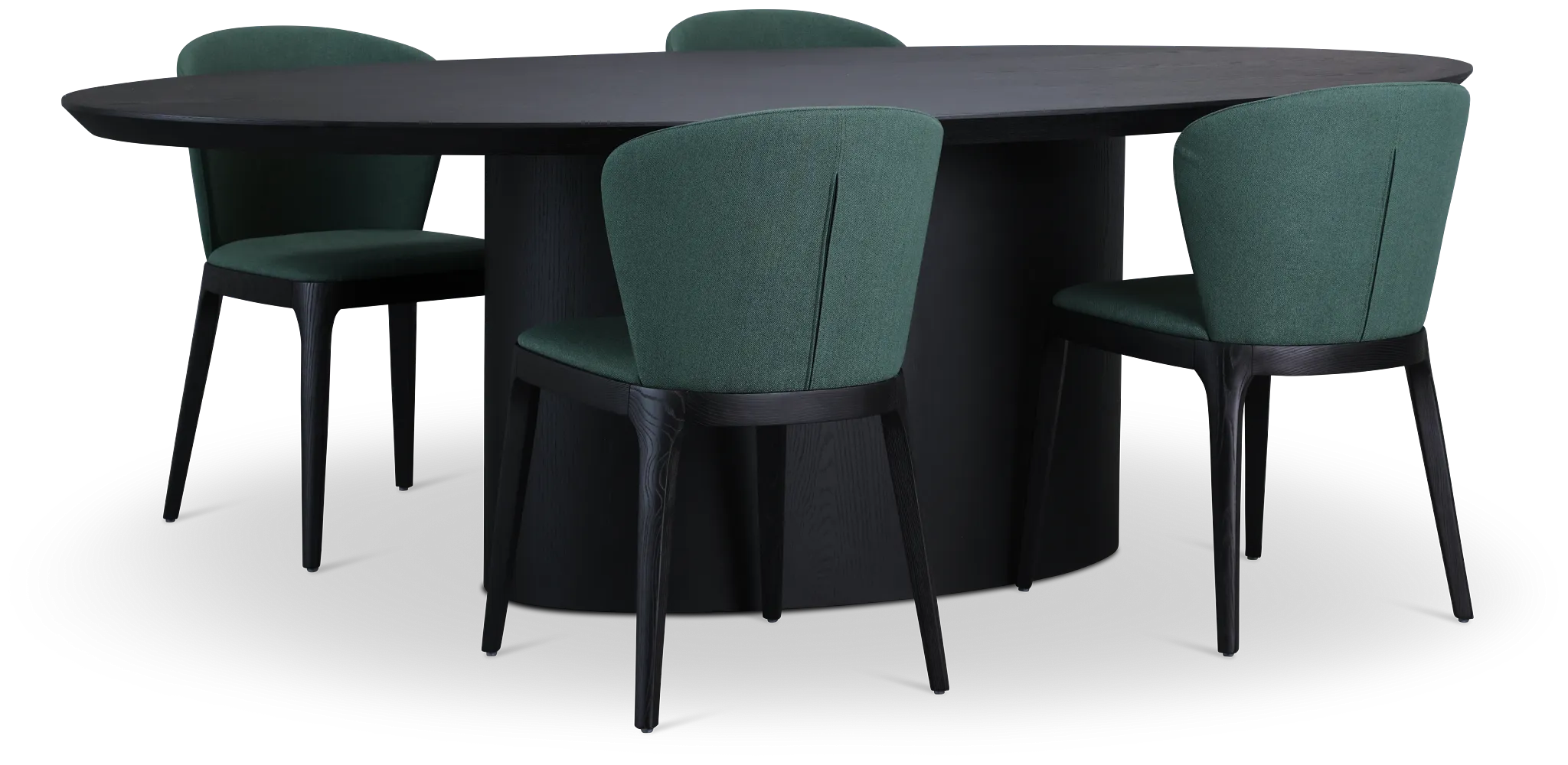Nomad Black 94&quot; Oval Table &amp; 4 Dark Green Chairs W/ Black Legs