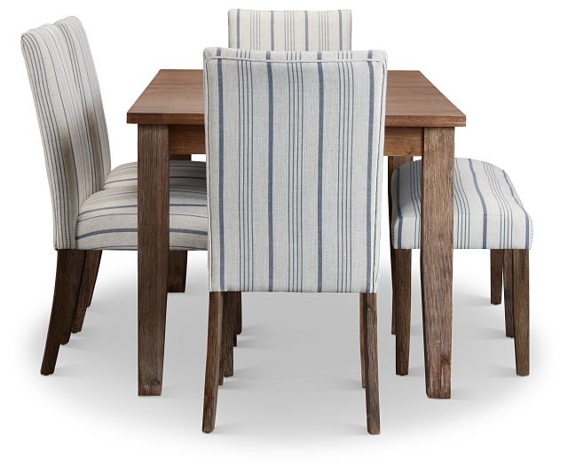Woodstock Light Tone Uph Table, 4 Chairs & Bench
