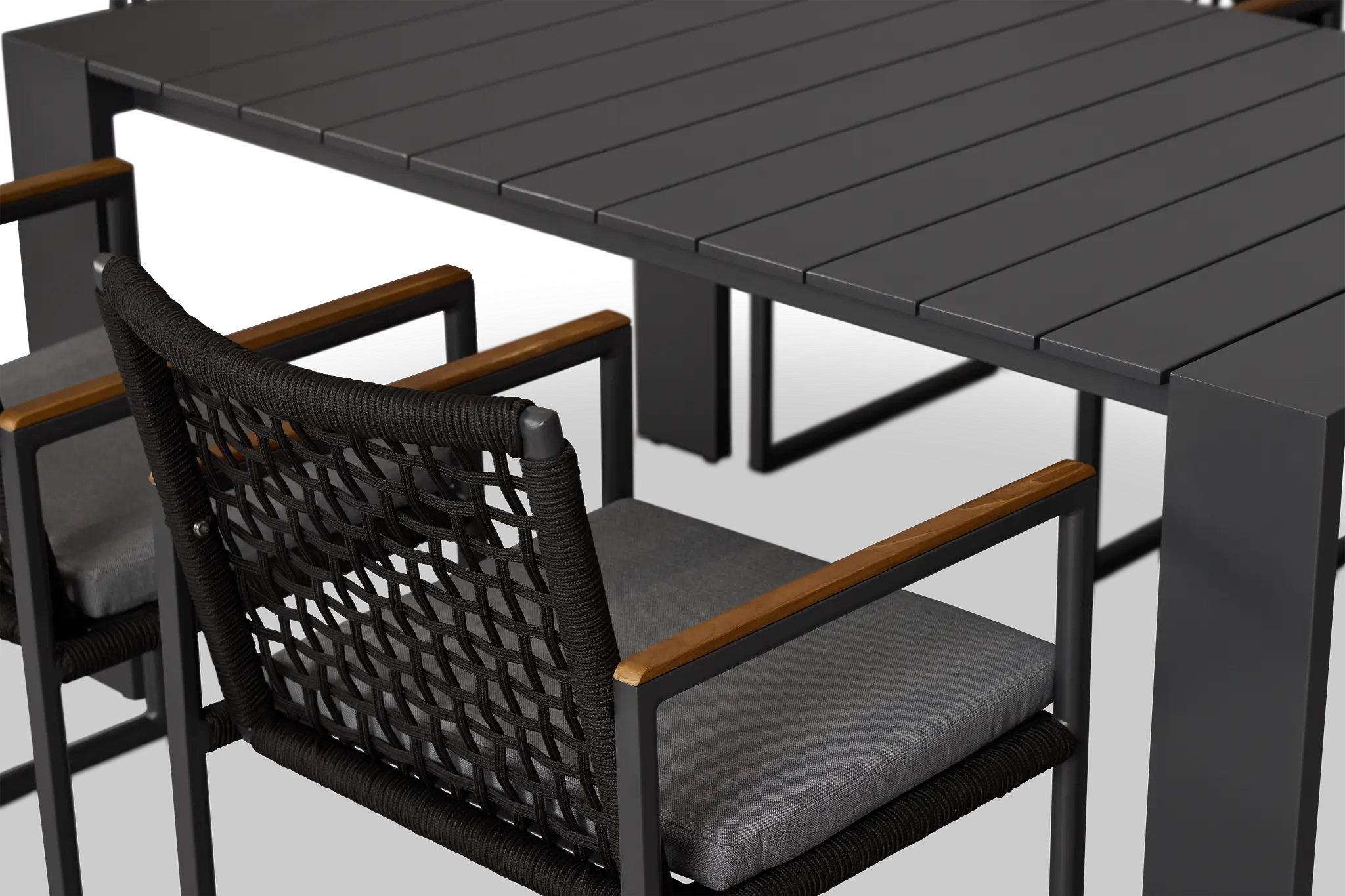 Sunrise Dark Gray 65" Rectangular Table & 4 Teak Arm Chairs Sunrise Dark Gray 65" Rectangular Table & 4 Teak Arm Chairs