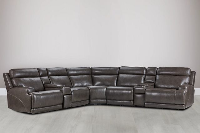 Valor Dark Gray Leather Large Dual Power Reclining Two-arm Sectional