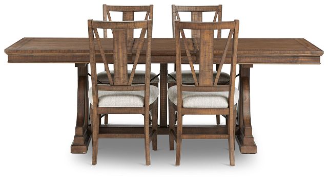 Heron Cove Mid Tone Trestle Rectangular Table & 4 Upholstered Chairs