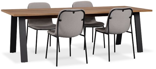 Trento Mid Tone 94" Rectangular Table & 4 Upholstered Chairs