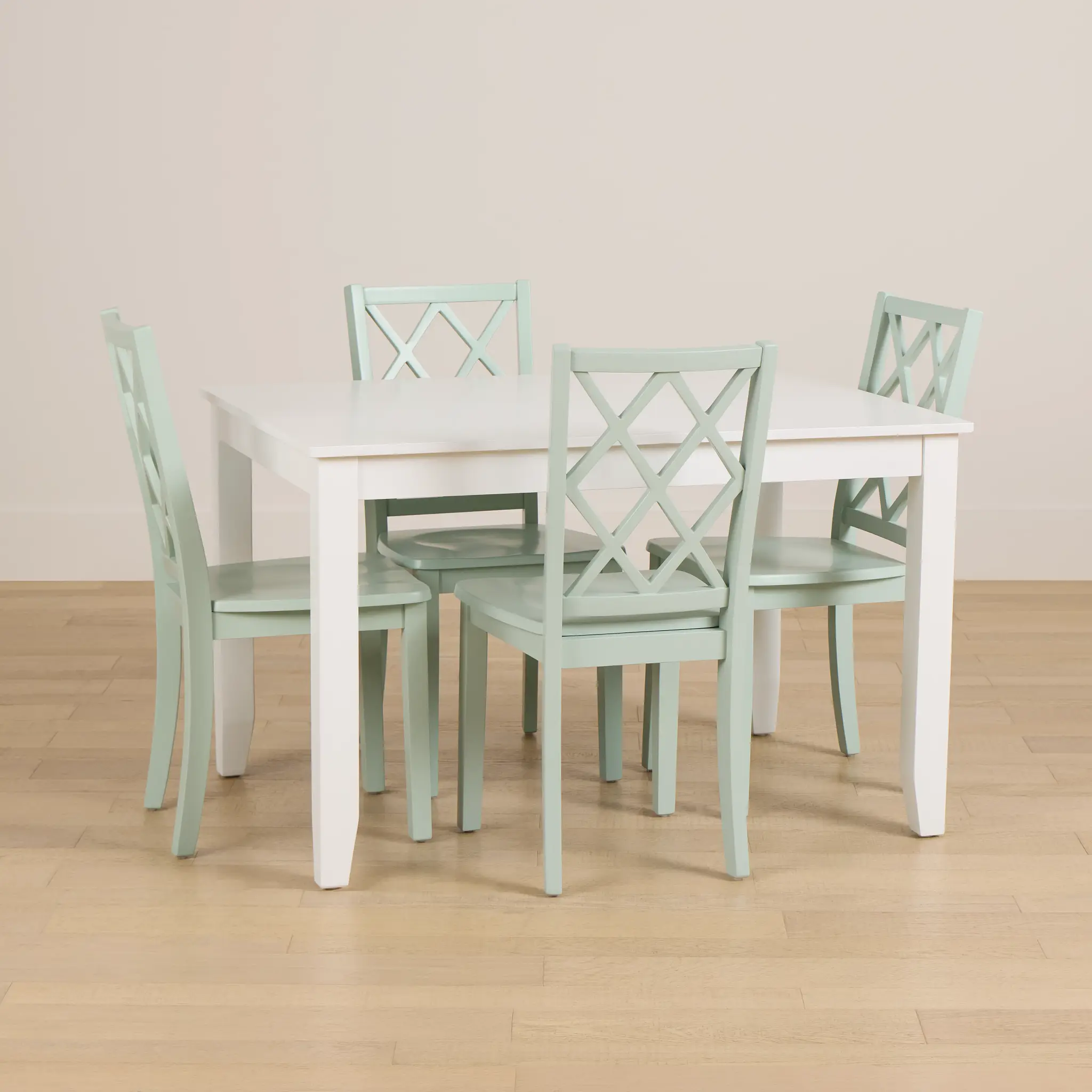 Edgartown White Rect Table & 4 Light Blue Wood Chairs Edgartown White Rect Table & 4 Light Blue Wood Chairs