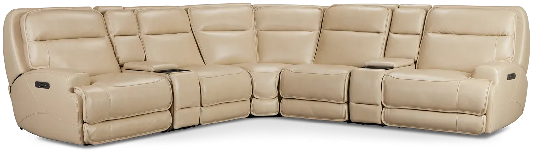 Casey Light Beige Lthr/vinyl Large Triple Power Reclining Two-arm Sectional